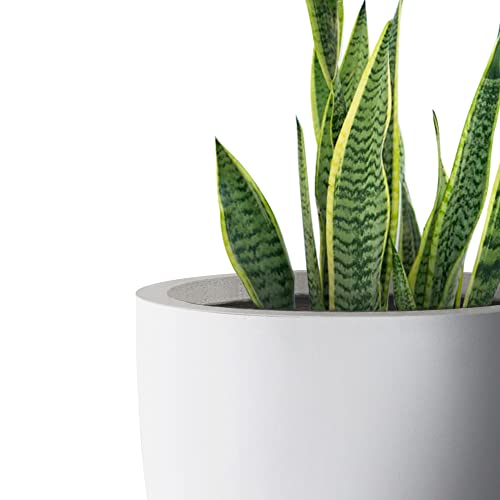 Image of Kante 18 Inch Dia Round Concrete Planter, Indoor Outdoor Large Plant Pot with Drainage Hole and Rubber Plug for Home Patio Garden, Pure White