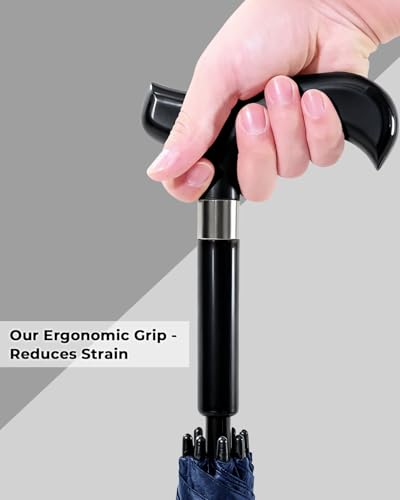 Image of ANYCHO Walking Cane Umbrella for Rain, Thick Double-Branch Umbrella for Elderly with Auto Open, Outdoor Hiking and Mountain Climbing