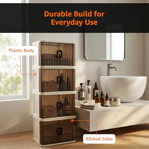 Image of Amazon Basics Plastic Storage Cabinet with Dual Front Doors, Multi-Purpose Organizer for Home, Kitchen & Kids Room, Durable & Lightweight (Medium Size, 4 pic)