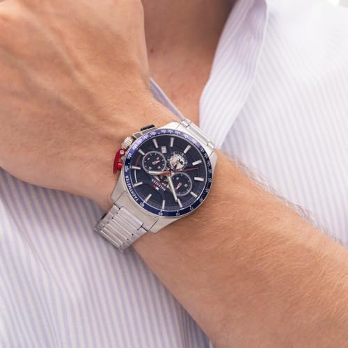 Image of Tommy Hilfiger Bank with Blue Dial Silver Stainless Steel Strap Watch for Men - TH1792261