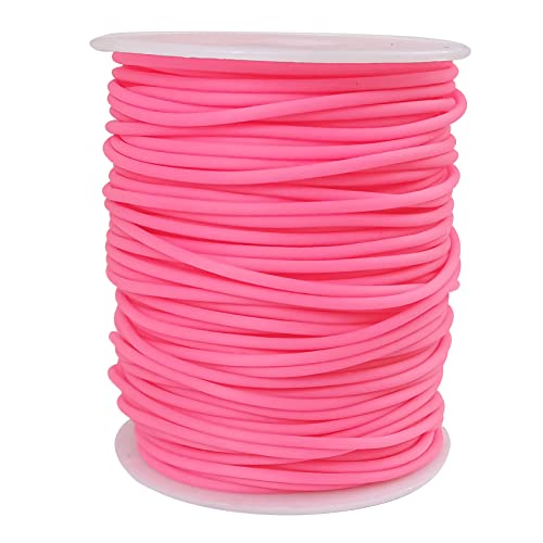 54 Yards Hollow Pipe Rubber Tube Cord 2mm Rubber Stitch Keeper with 1mm Hole Tubing Knitting Barber Cord with Spool for Knitting Projects and Jewelry Making (Hotpink)