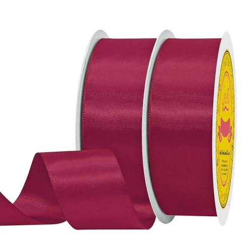 Image of 100 Yards Beauty Red Satin Ribbon Polyester Ribbon for Gift Wrapping Very Suitable for Weddings Party Hair Bow Invitation Decorations and More（1-1 /2 inch X 50Yards X 2 Roll）