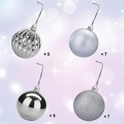 Lulu Home Christmas Ball Ornaments, 24 Ct 2.36" Pre-Strung Hanging Ornament Decorations, Xmas Shatterproof Plastic Balls for Holiday Party Wreath Garlands Trees, Silver