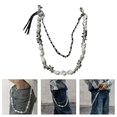 Men Fashion Metal Pearls Waist Chain Stylish Waist Belt for Trendy Styles and Unique Look at Parties and Festivals, 65cm, Metal, No Gemstone2