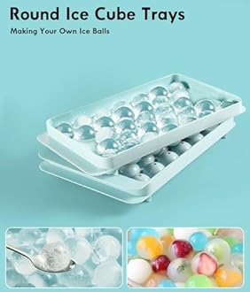 Ice Cube Tray with Lid and Bin – Round Ice Cube Trays for Freezer, BPA-Free Food-Grade Ice Mold, Stackable Ice Ball Maker, Iced Bucket Kits, Circle Ice Tray for Cocktails, Whiskey, Coffee, and Drinks