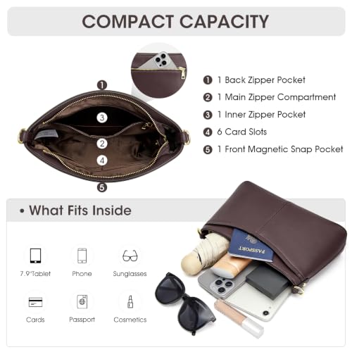 Image of Kattee Genuine Leather Crossbody Bags for Women Small Shoulder Purse Handbags with 2 Detachable Straps 6 Card Slots