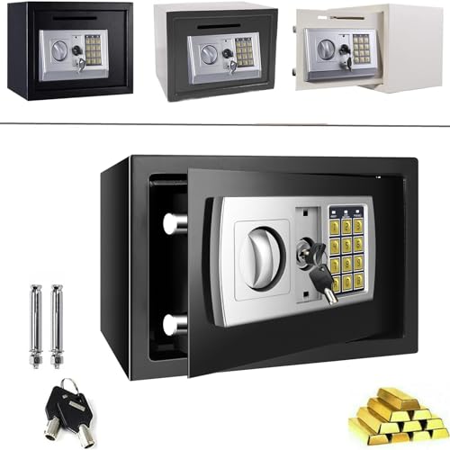 8.5L Digital Cash Safe, High Security Solid Steel Home Digital Safe Electronic Digital Cash Safe Box with Code & Key for Storing Valuable Objects at Home or Office, Black 31x20x20cm