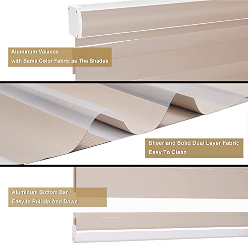 Image of Changshade Custom Size Zebra Blinds Cordless Indoor Window Shades Privacy Dual Layer for Living Room, Bedroom, Bathroom, Kitchen, Nursery, Inside Outside Mount Easy Install, Blackout, Beige