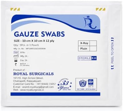 Sterile Gauze Swabs - 5pcs x 5 Packs (25 Swabs Total) | 10cm x 10cm 12-Ply Cotton Pads for Wound Care, First Aid, Home Use