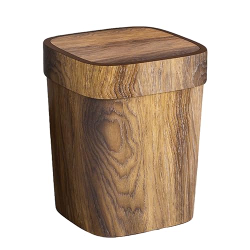 Generisch Cubo de basura de madera para cuarto de baño - Rectángulo Cubo de basura - 12 L - Tapa oscilante Cubo de basura para lavandería apartamento sala de estar esquina terraza decoración