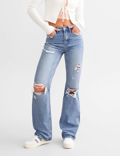 Loose Jeans for Women High Waist Wide Leg Ripped Destructed Jeans Boyfriend Baggy Bootcut Denim Pants Y2k2