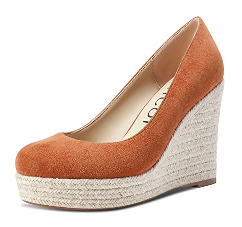 Aachcol Women Platform Wedge Pumps High Heel Close Round Toe Slip-on Dress Shoes Wedding Party 4 Inch