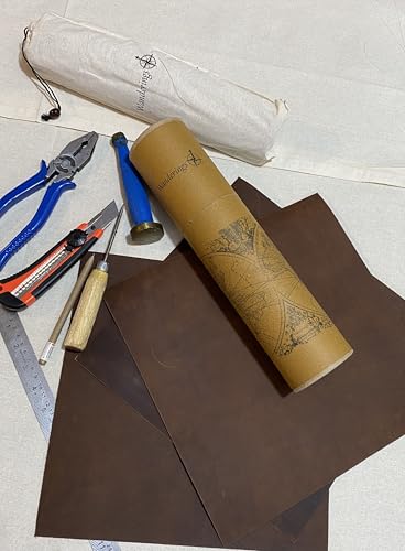 Image of Wanderings Leather Sheets for Crafts - 3 Sheets (12 inch x 12 inch) + Leather Cord (36 inch) - Genuine Full Grain Buffalo Leather Squares - Great for Jewelry, Leather Wallets, Leatherworking Arts and Crafts