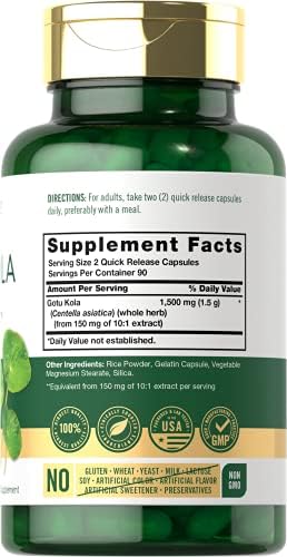 Carlyle Cápsulas Gotu Kola de 1500 mg | 180 unidades | Sin OMG, sin gluten | Extracto de hierbas tradicionales