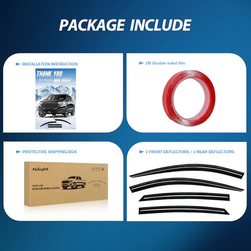 Image of Nilight Tape-On Window Visors for Ford Fusion 2013-2020, 4PCS