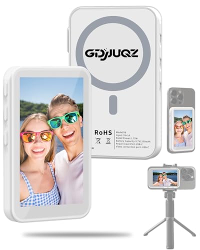 Selfie Monitor Screen for iPhone, Magnetic Phone Vlog Selfie Monitor Screen, Wireless Back Camera with Bluetooth Remote Control, Speaker for TikTok, Selfie Vlog, Live Streaming-White