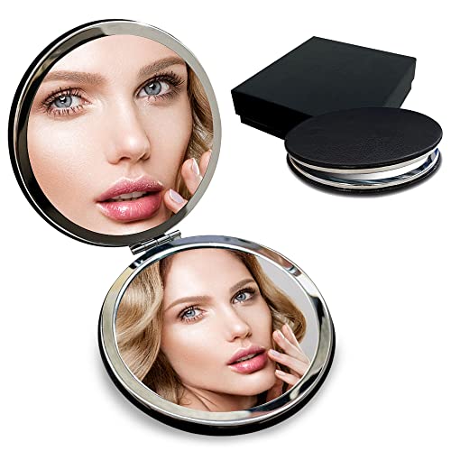 Bellejiu Compact Travel Makeup Magnifying Mirror Small Portable Folding Mirror With Handheld And Easy To Carry Black #TOP30