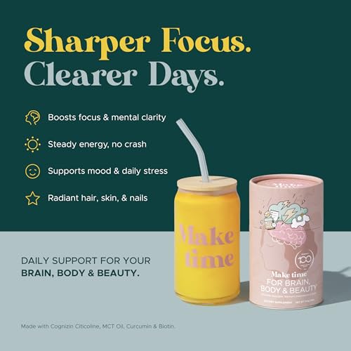 MAKE TIME Brain Health Powder Supplement for Women for Mood, Focus & Energy Boost | Cognizin, Biotin, Vitamin B6, B12, M - Additional View