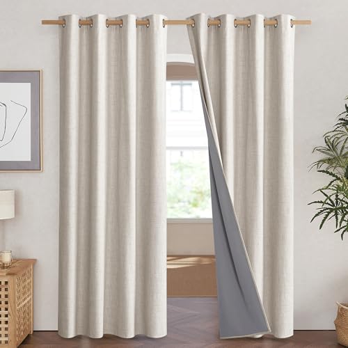 NICETOWN Brich Vintage Open Linen Weave Flax Thermal Curtains, 100% Blackout Curtains 90" Long for Dining Room, Soundproof Window Treatment Drapes for Home Cinema, 52" Wide Per Panel, Set of 2 - image 2