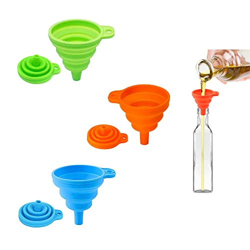 3 piezas de embudo plegable de silicona, 3 colores, pequeño embudo de cocina, juego de embudo para transferencia de líquidos de cerveza, aceite (pequeño)