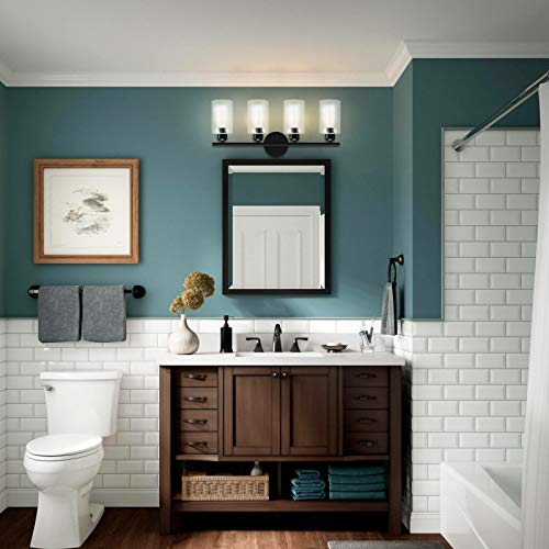Espird 4 Light Bathroom Vanity Light Fixtures Black,Rustic Farmhouse Bath Vanity Light Over Mirror Sink Modern Industrial Wall Lamp Hallway lamp with Clear Cylinder Glass Shade - Thumbnail 2