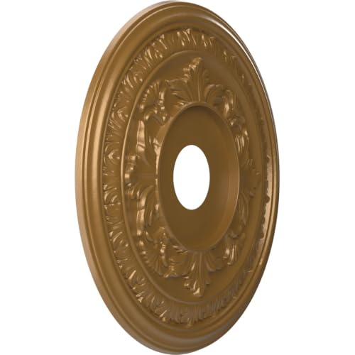 Image of Ekena Millwork CMP19BACGH Baltimore Thermoformed PVC Ceiling Medallion (Fits Canopies up to 7 3 /4 inch), 19 inchOD x 3 1 /2 inchID x 1 inchP, Metallic Gold Rush