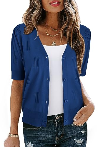 Image of Arach&Cloz Women's Lightweight Spring Summer Business Casual Cropped Short Sleeve Cardigan
