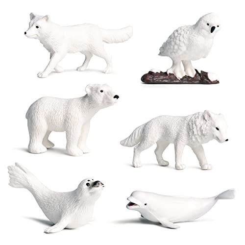 Homesogood 6Pcs Simulation Polar Animal, Mini Arctic Animal Figures, Polar Bear Snowy Owl Seals White Fox Beluga Wolf Cognitive Tool #TOP30