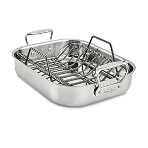   All-Clad-Specialty-Stainless-Steel-Roaster-with-Nonstick-Rack-11x14-Inch-Oven-Broiler-Safe-500F-Roaster-Pan-Pots-and-Pans-Cookware-Silver