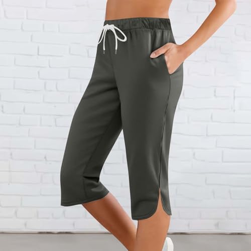 Women Capri Pants Summer Cut Out Side Casual Fashion Drawstring Soft Comfort Capris Workout Running Cropped Jogger - 1