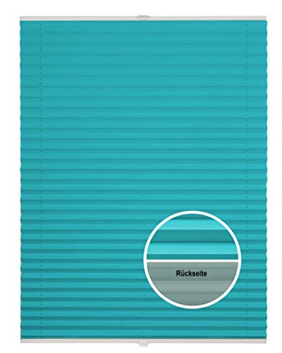 ondeco Plissee Thermo ohne Bohren mit Klemmträger,Sonnenschutz für Fenster innen, lichtschutz und Blickdicht, Faltrollo Sichtschutz für Tür, Jalousie Rollo leicht verdunkelnd Türkis 40x130 cm