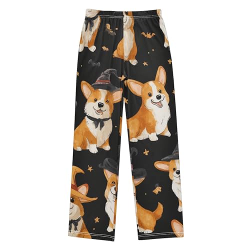 Corgi Dog with Witch Hats Boys Long Pants Soft Trousers Elastic Waist Kids Lounge Bottoms with Pockets S-XL