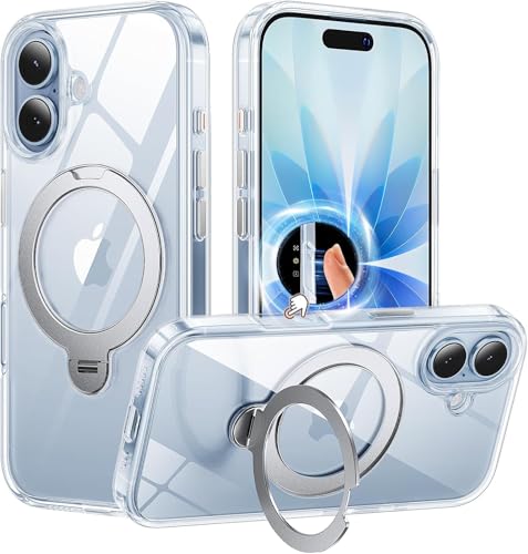 Gyizho 360 Ring Stand for iPhone 17 Case Compatible with MagSafe Military-Grade Protective Anti-Yellowing Scratch-Resistant Back Cover Phone Case for iPhone 17 6.3 Clear