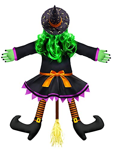 Crashing Witch Into Tree Halloween Decoration (Green) Crashing Witch Halloween Decorations, Witch Decorations ,Halloween Hanging Decorations,Outdoor Indoor Crashed Witch Props