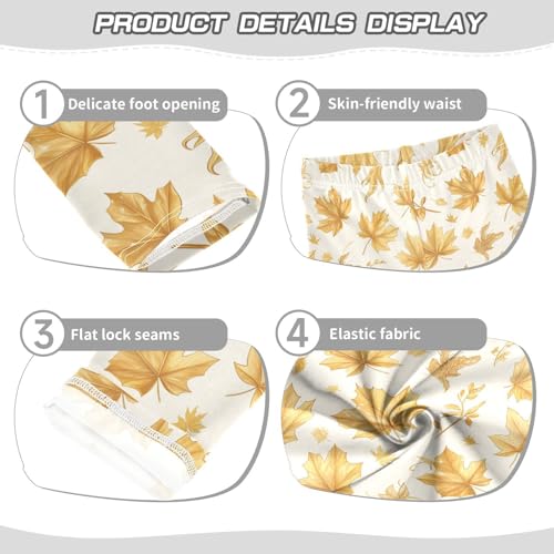 KLL Vintage Golden Glitter Maple Leaves Girls Cotton Leggings Comfortable High Waisted Pants Gym3