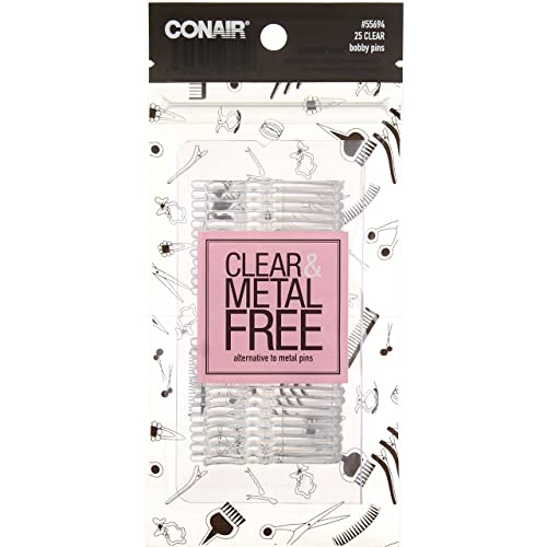 Conair Clear And Metal Free Bobby Pins, Clear, 25 Ct #TOP16