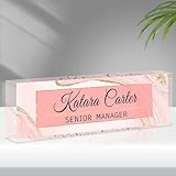 SCZQOVR Name Plate for Desk Personalized, Acrylic Desk Decorations, Employee Appreciation Gifts, Custom Office Gifts for Coworkers, Boss, Teacher, Nurse (Pink Gold Marble)