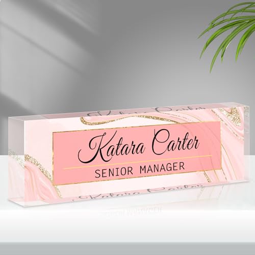 SCZQOVR Name Plate for Desk Personalized, Acrylic Desk Decorations, Employee Appreciation Gifts, Custom Office Gifts for Coworkers, Boss, Teacher, Nurse (Pink Gold Marble)