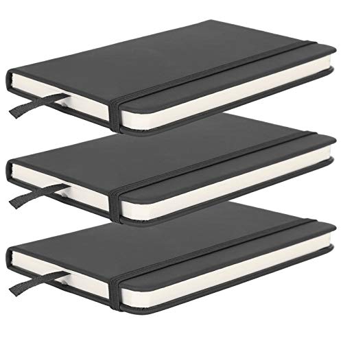 3Pcs PU A6 Business Notizblock Hardcover Strap Notebook Tagebuch Schreibwaren Büro Schulbedarf mit Gummiband(Schwarz) Cover