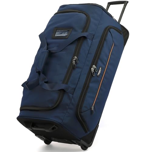Image of Large Rolling Duffle Bag with Wheels and Handle 85L 29 inch Travel Duffel Bag for Men Women with Shoe Compartment & Wet Pocket, 2 Wheeled Checked Luggage for Business Travel Long Trips, Blue