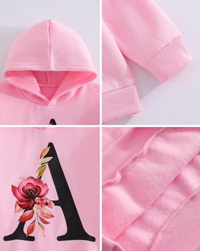 Xumplo Girls Hoodies Kids Long Sleeve Hooded Pullover Sweatshirts Teens Flower Letter Print Tops Fall Clothing 7-8 Years Pink - Image 5