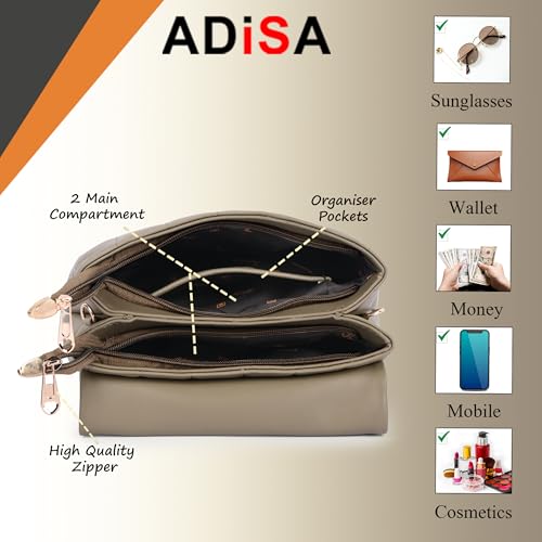 Image of ADISA Women's Girls Quilted Cross Body Sling Bag with Height Adjustable Belt (SL5169)