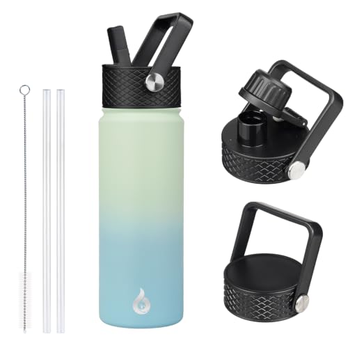 Image of BJPKPK Insulated Water Bottles with Straw Lid, 22oz Cold & Hot Thermo, Stainless Steel Metal Water Bottle with 3 Lids, Reusable Thermo, Cups, Mugs for Daily Use-Mint