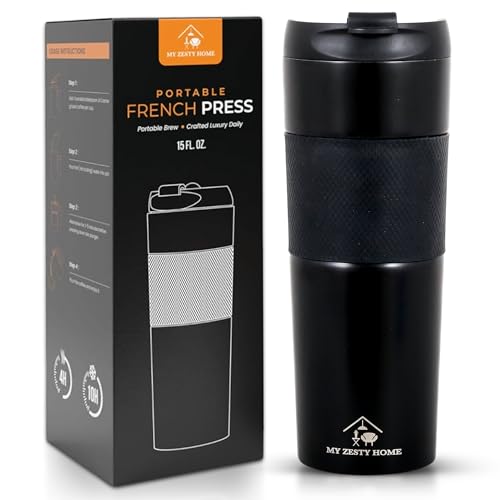 Travel French Press Black15oz Stainless Steel Double-Walled Vacuum...