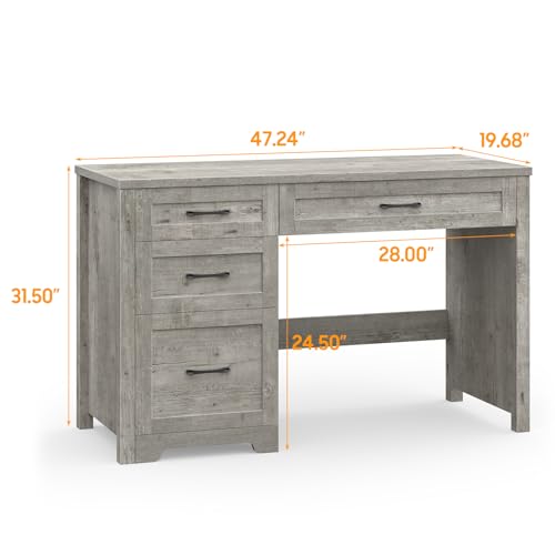 Image of Vabches Home Office Desk with 3 Storage Drawers, Grey