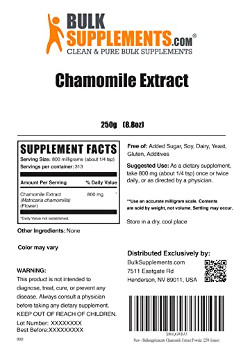 Bulksupplements.com Chamomile Extract Powder - Herbal Supplement For Mood Support - Sourced From Chamomile Flowers - Gluten Free - 800Mg Per Serving (250 Grams - 8.8 Oz) #TOP1