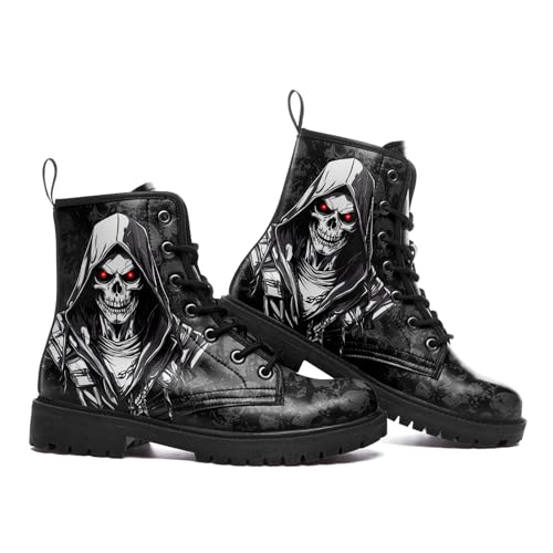 Gothic Combat Boots Skull Lace-Up Ankle Booties Fashion Motorcycle Boot Leather Work Boots for Men & Women4