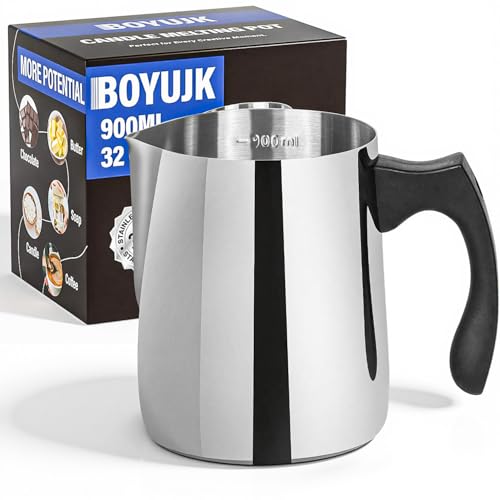 BOYUJK Candle Wax Melting Pot Wax Melter for Candle Making 900ML High Volume Dripless Pouring Pitcher Candle Making Pot with Heat-Resistant Handle for Candle Making Crafts in Home Kitchen (900 ml)