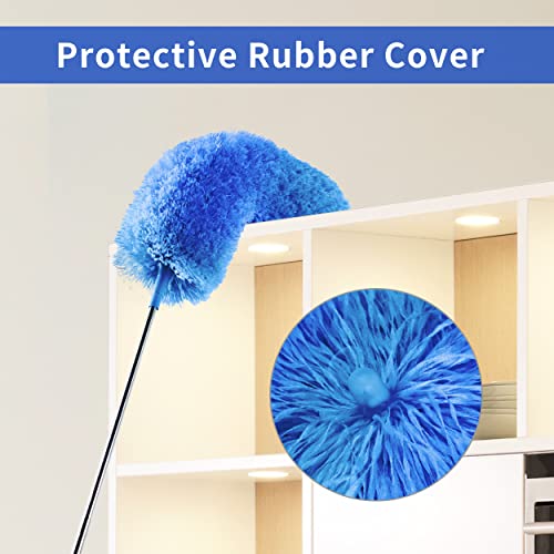 Image of Barebeauty Microfiber Duster with Extension Pole, 100 inch Long Handle, Bendable Head, Duster for Cleaning Ceiling Fan, High Ceiling (Blue)