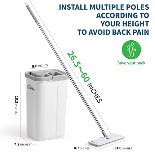 Oshang Flat Mop And Bucket Og6, Hands Free Floor Flat Mop, Stainless-Steel Handle, 6 Washable & Reusable Microfiber Pads #TOP6